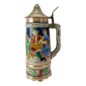 German Style Wind-Up Musical Beer Stein Mug W/Lid Vintage